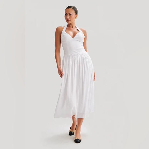 Meshki Dresses & Skirts - Meshki Harriette Halter Midi Dress in white.